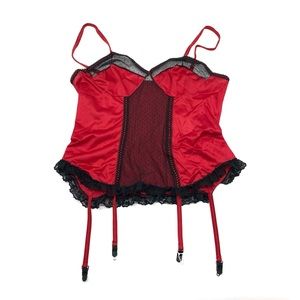 vintage red and black bustier top with sheer